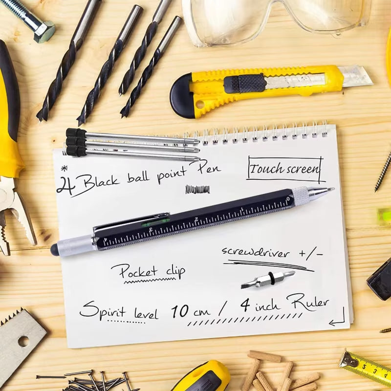 6 in 1 Multi Tool Pen Multifunction Screwdriver Precision Ruler Caliper Ballpoint Pens for Phone Touch Creativity Level Meter