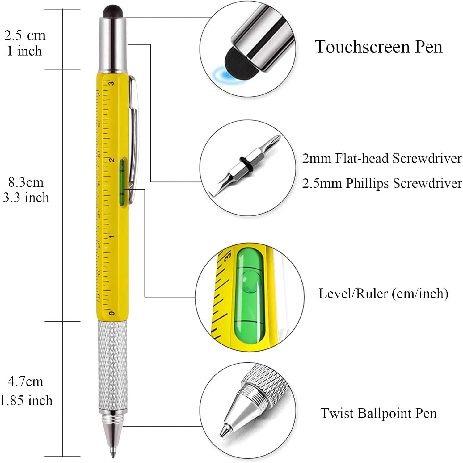 4 Pcs Multitool Pen Gifts for Men, 6 in 1 Cool Gadget with Ruler, Level, Screwdriver, Stylus, Ballpoint Pen, Unique Gift for Christmas, Father'S Day, Valentine, Birthday