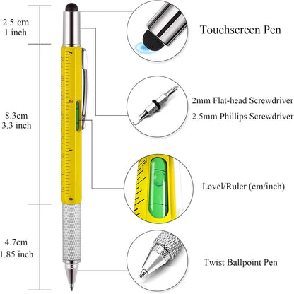 4 Pcs Multitool Pen Gifts for Men, 6 in 1 Cool Gadget with Ruler, Level, Screwdriver, Stylus, Ballpoint Pen, Unique Gift for Christmas, Father'S Day, Valentine, Birthday