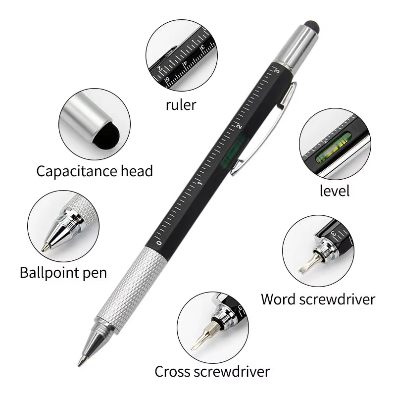 6 in 1 Multi Tool Pen Multifunction Screwdriver Precision Ruler Caliper Ballpoint Pens for Phone Touch Creativity Level Meter