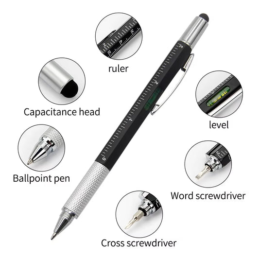 6 in 1 Multi Tool Pen Multifunction Screwdriver Precision Ruler Caliper Ballpoint Pens for Phone Touch Creativity Level Meter