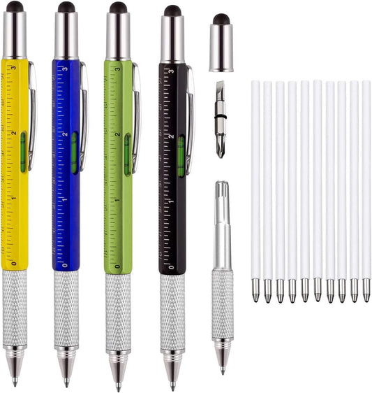 4 Pcs Multitool Pen Gifts for Men, 6 in 1 Cool Gadget with Ruler, Level, Screwdriver, Stylus, Ballpoint Pen, Unique Gift for Christmas, Father'S Day, Valentine, Birthday